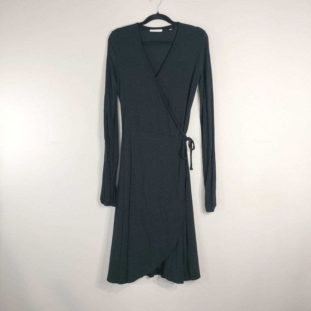 American Tall Black Wrap Dress; Long Sleeve V-Neck Jersey Knit